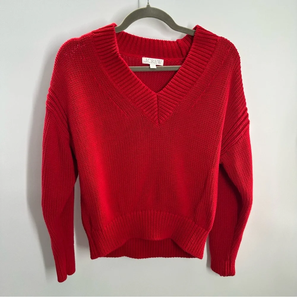 J. Crew Relaxed V Neck Red Sweater - Picture 2 of 5